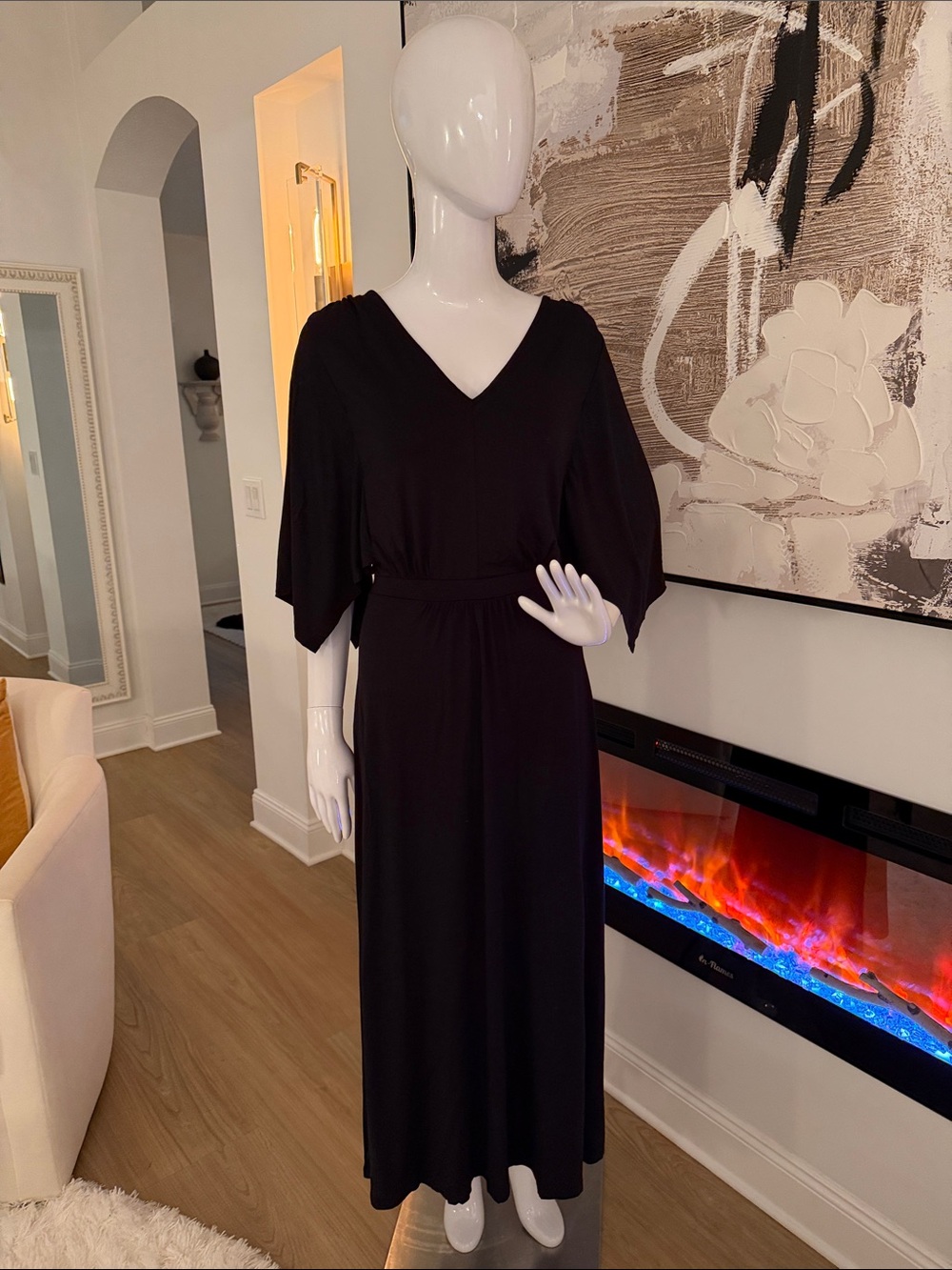 G by Giuliana Black V-Neck Maxi Dress with Dolman Sleeves